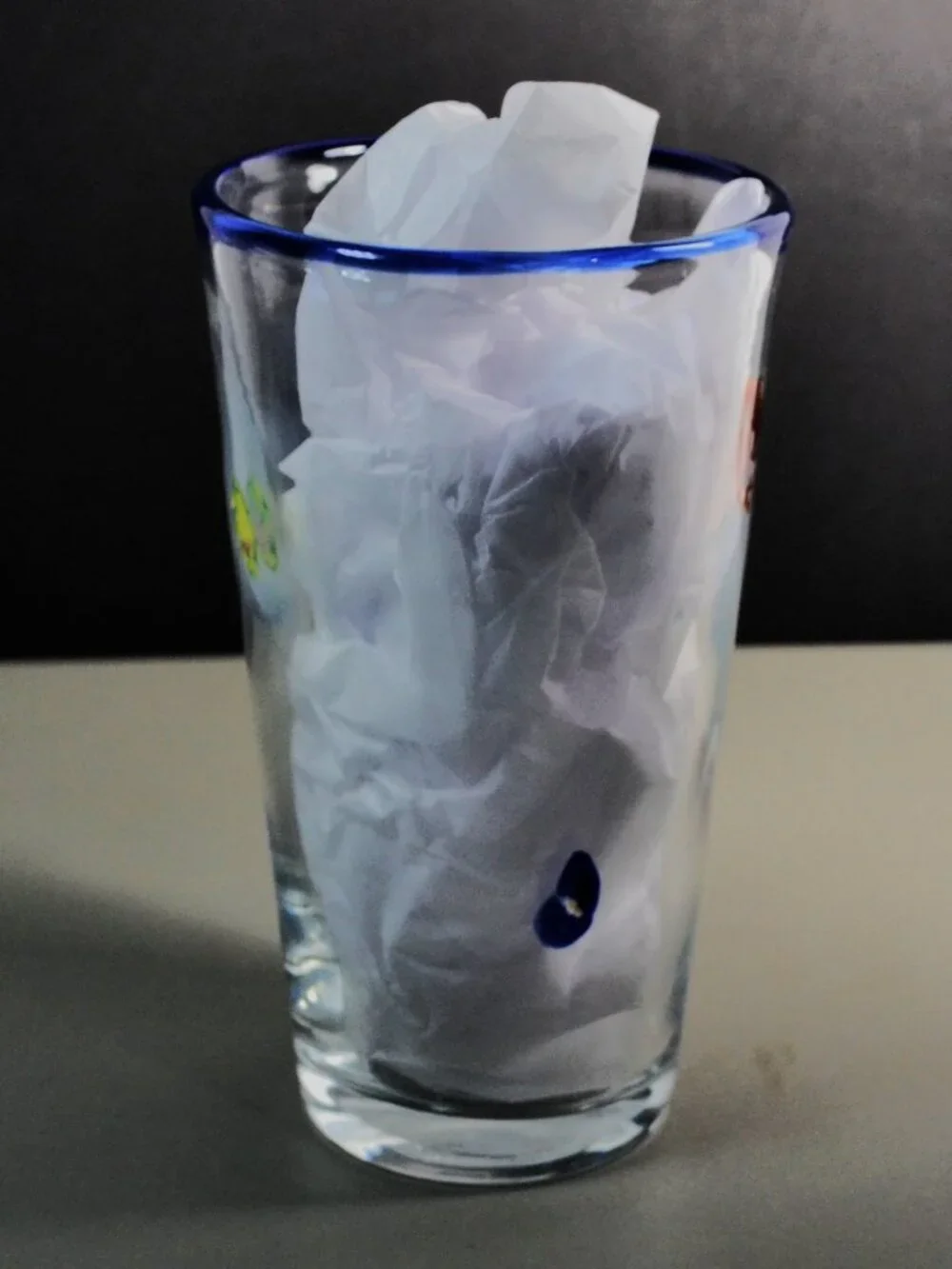 Millefiori Art Glass Tumblers Cobalt Blue Rim Floral Cane Set of 2